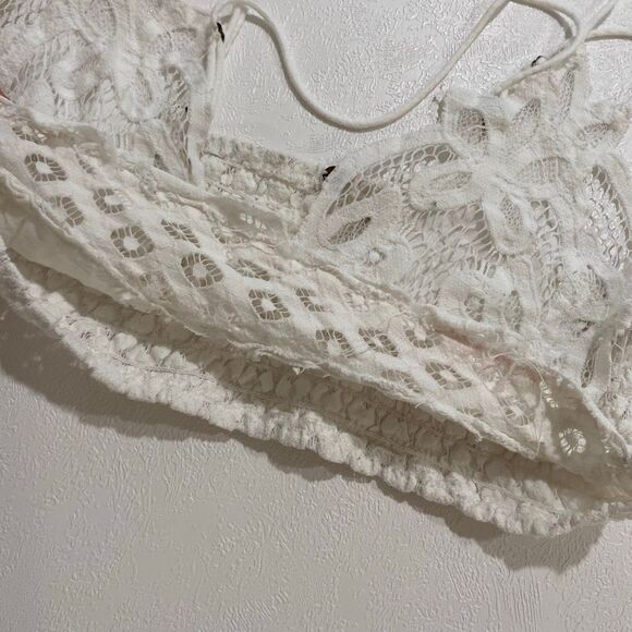 Free People FP One Lace Bralette White Crochet Strappy Boho Top Size L (Flawed) - Picture 11 of 12